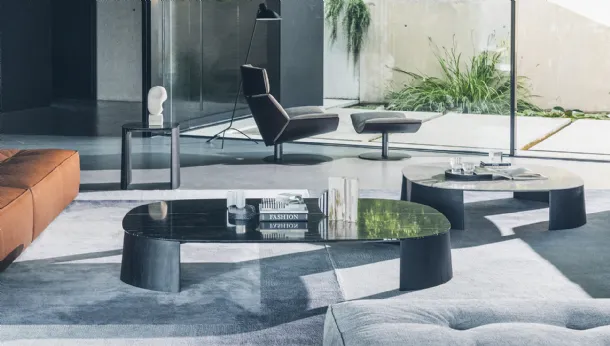 Dorvan coffee table with marble top and iroko base by Desirèe