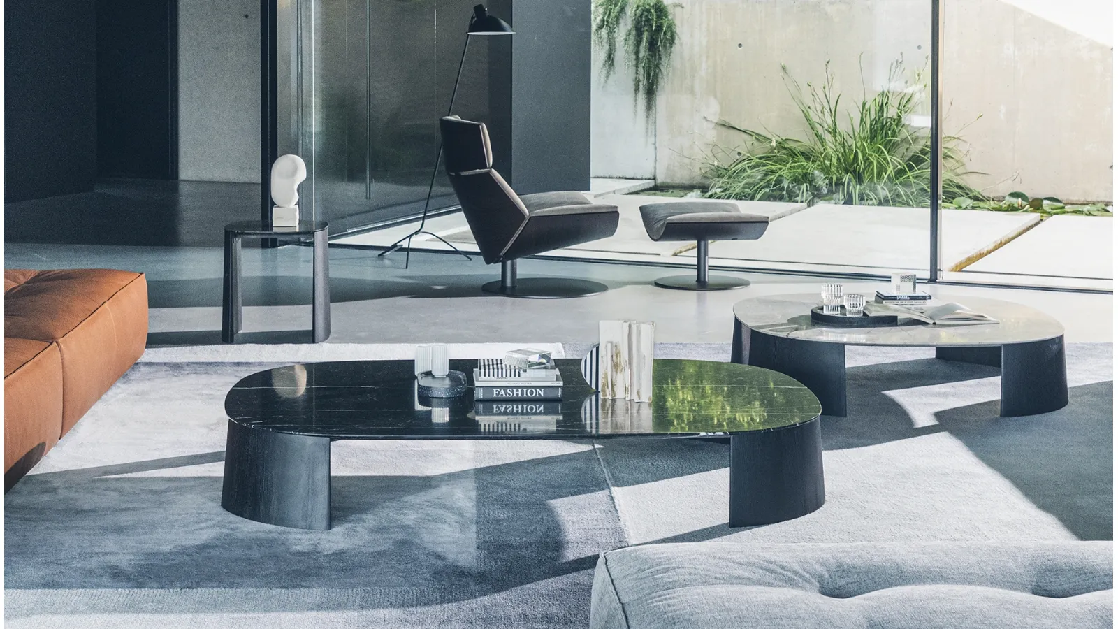 Dorvan coffee table with marble top and iroko base by Desirèe