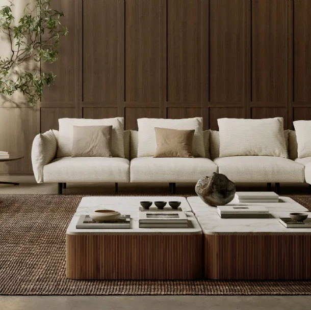 Drum marble and solid wood coffee table by Lema