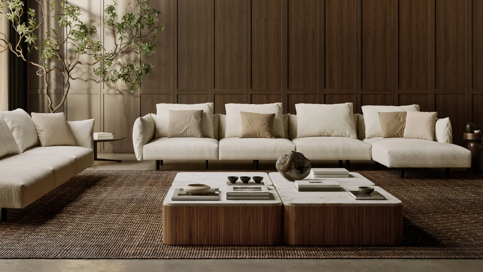 Drum marble and solid wood coffee table by Lema