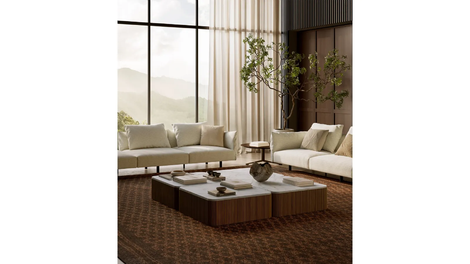 Drum marble and solid wood coffee table by Lema