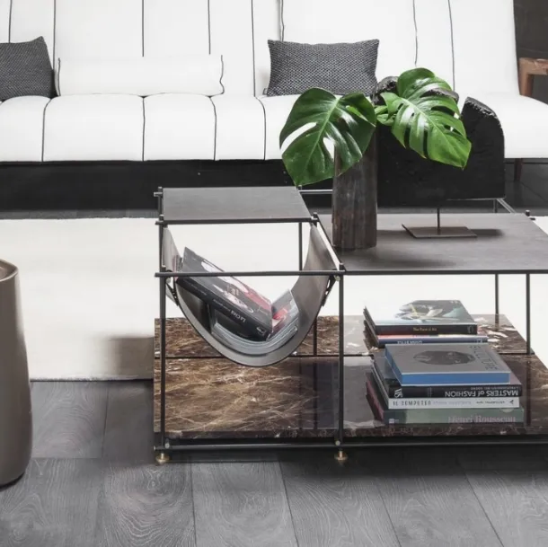E_Spirit side table with upper wooden top and lower Vibieffe marble top