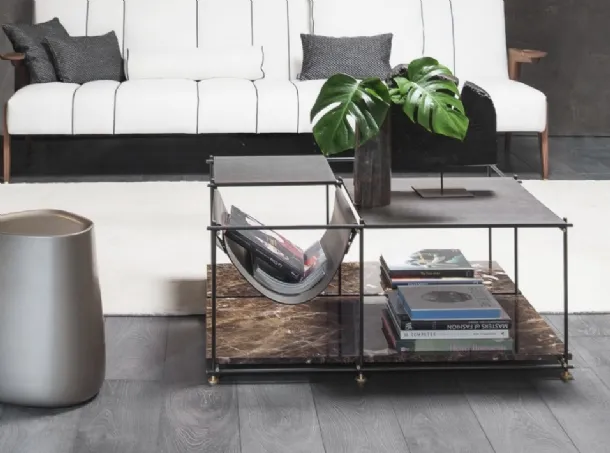 E_Spirit side table with upper wooden top and lower Vibieffe marble top