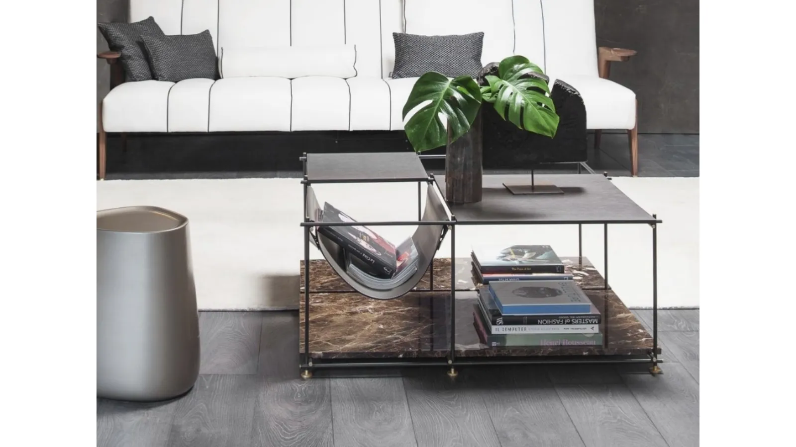 E_Spirit side table with upper wooden top and lower Vibieffe marble top