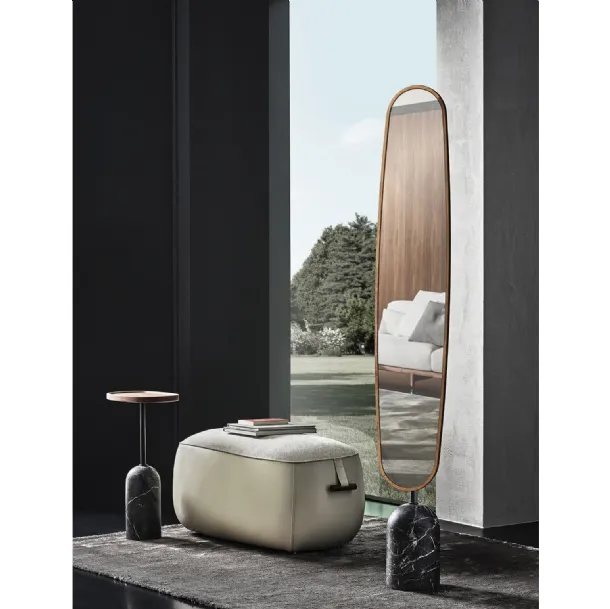 Ekero Mirror with wooden frame and marble base by Porada