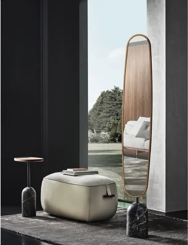 Ekero Mirror with wooden frame and marble base by Porada
