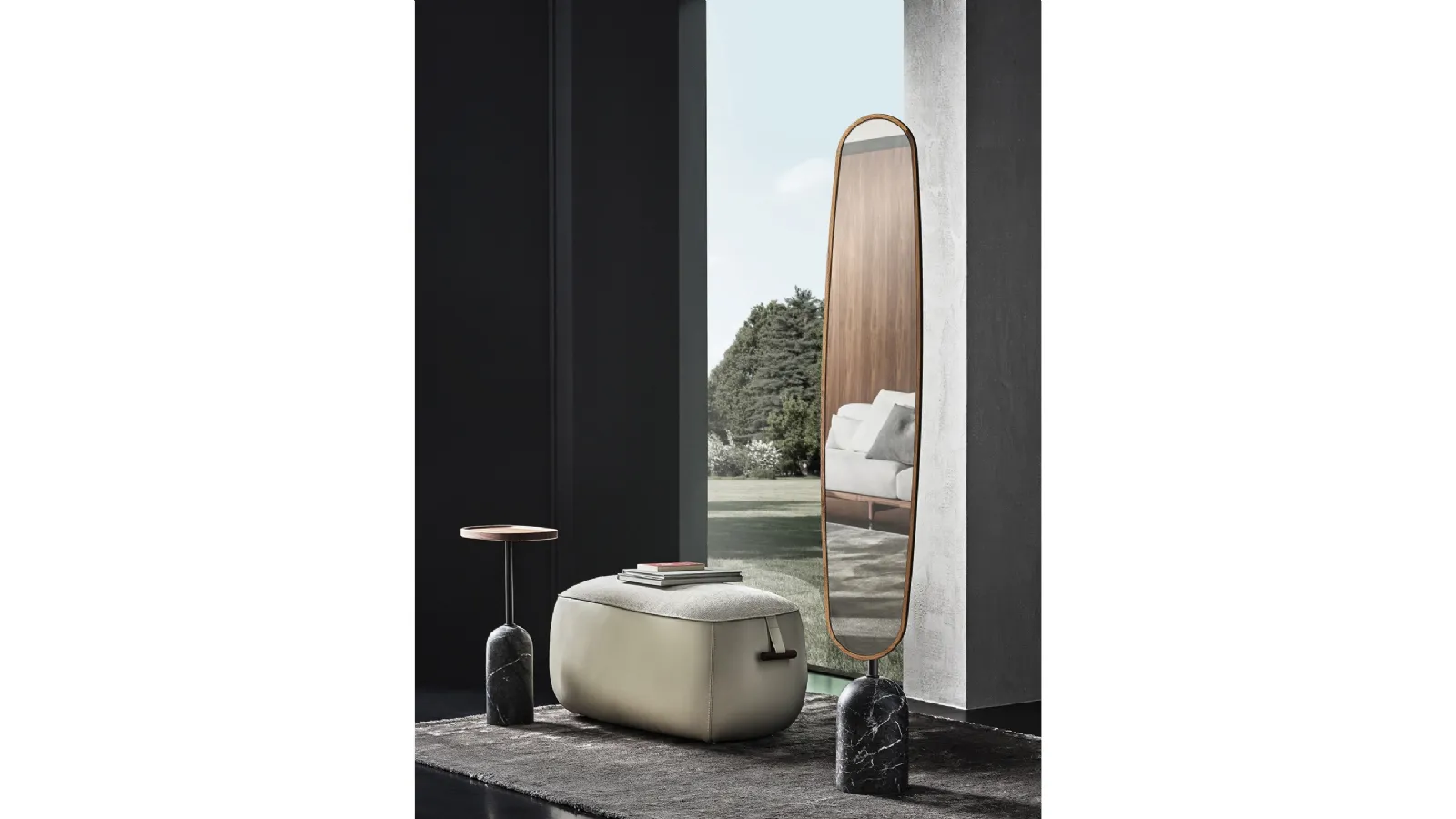 Ekero Mirror with wooden frame and marble base by Porada