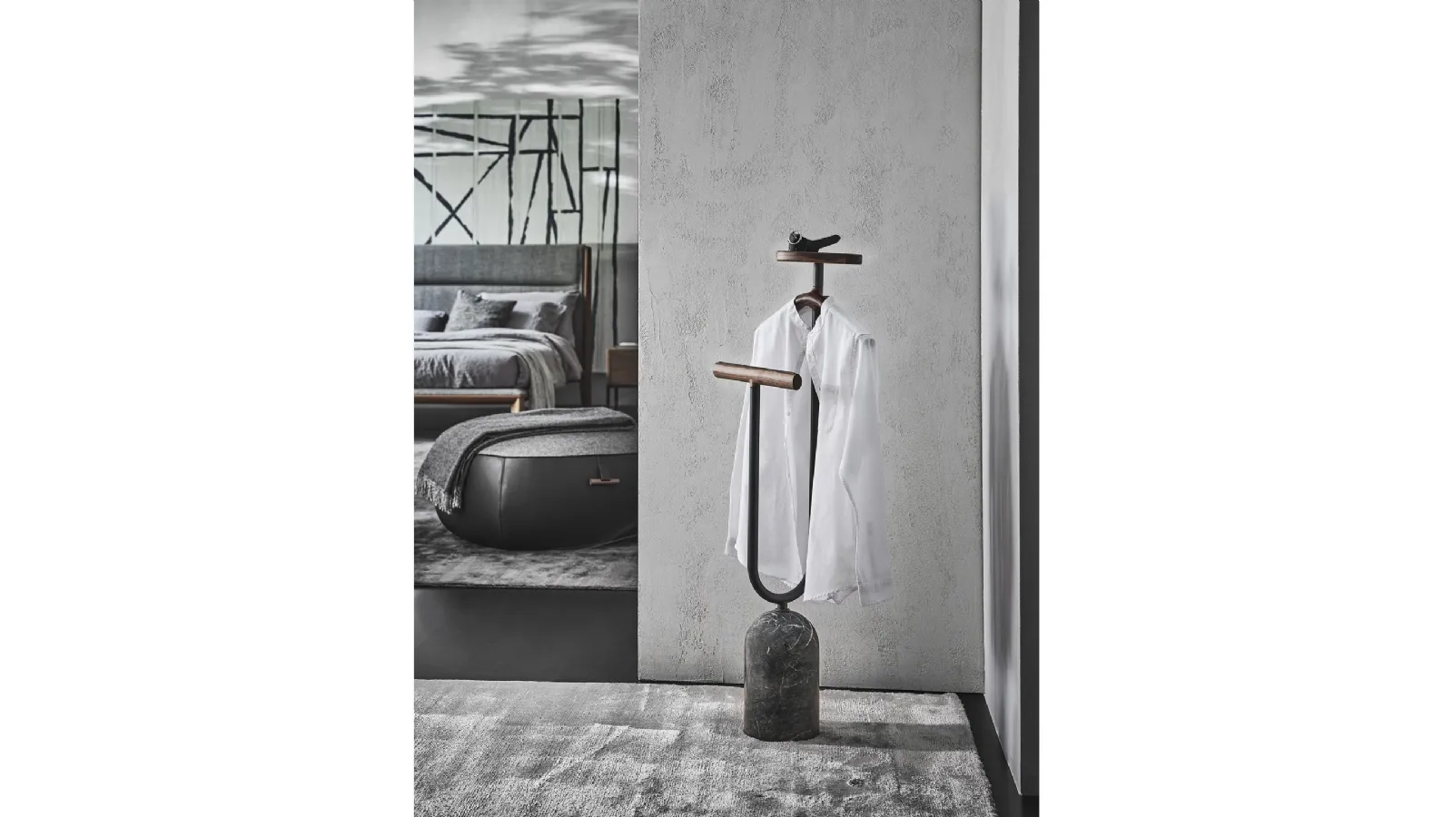 Ekero Rack Coat Rack in Metal and Wood with Marble Base by Porada