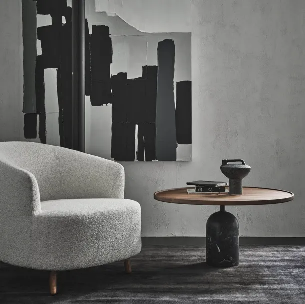 Wooden coffee table with Ekero marble base by Porada