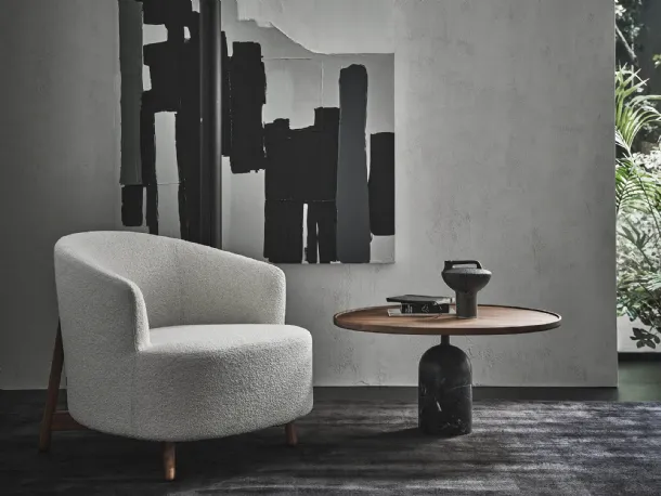 Wooden coffee table with Ekero marble base by Porada