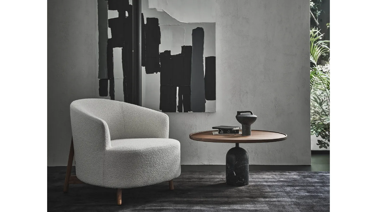 Wooden coffee table with Ekero marble base by Porada