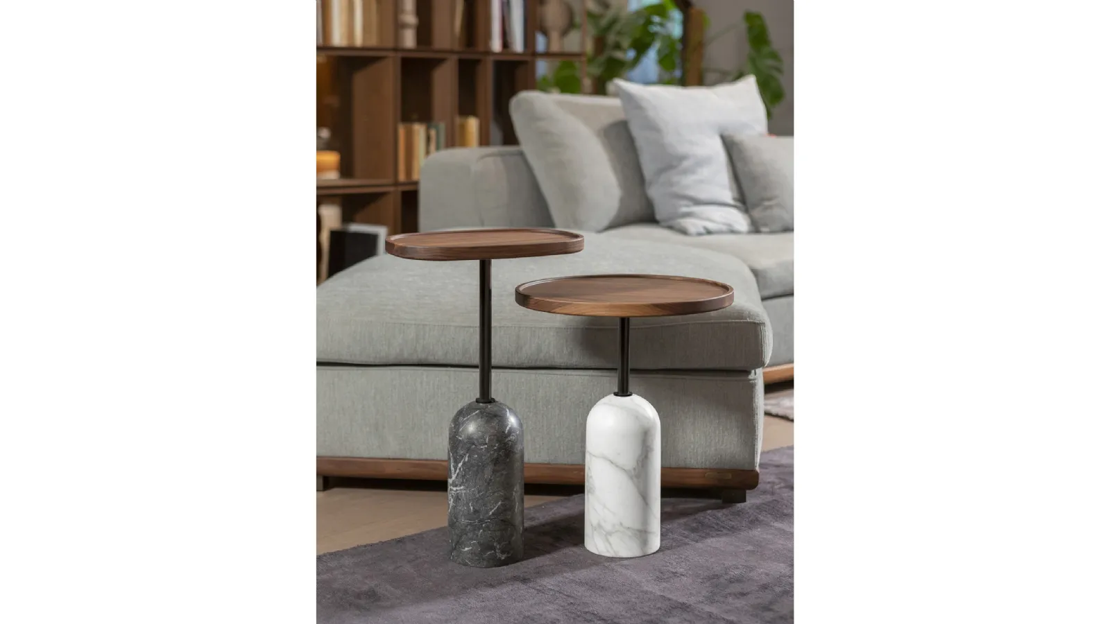 Wooden coffee table with Ekero marble base by Porada