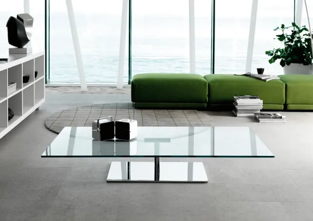 Glass coffee table with chrome mirror base Farniente by Tonelli