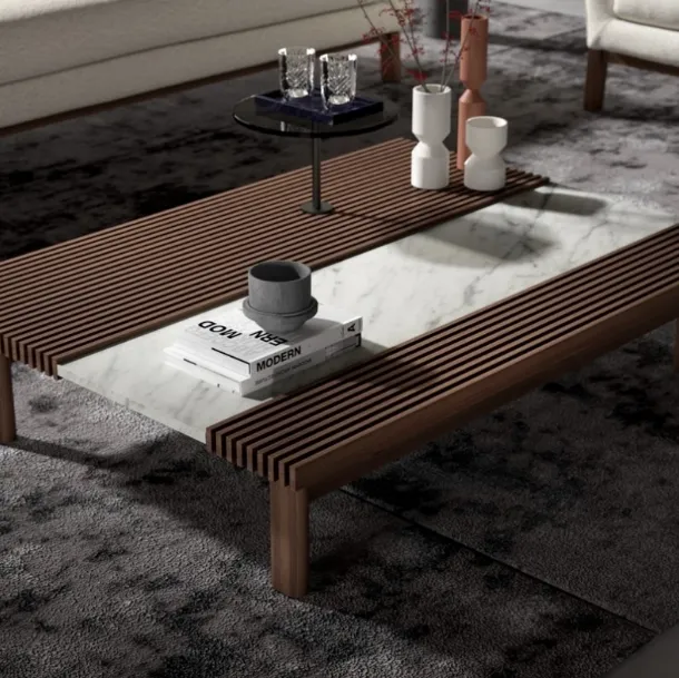 Feel side table in wood and marble by Vibieffe