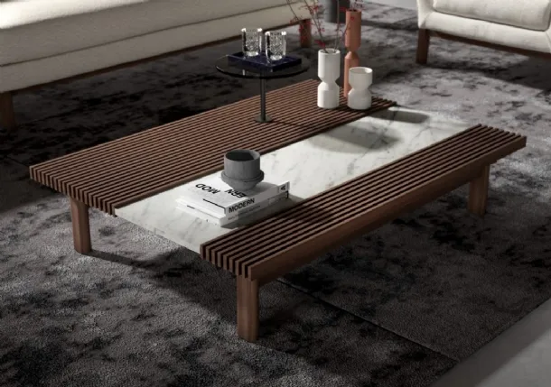 Feel side table in wood and marble by Vibieffe