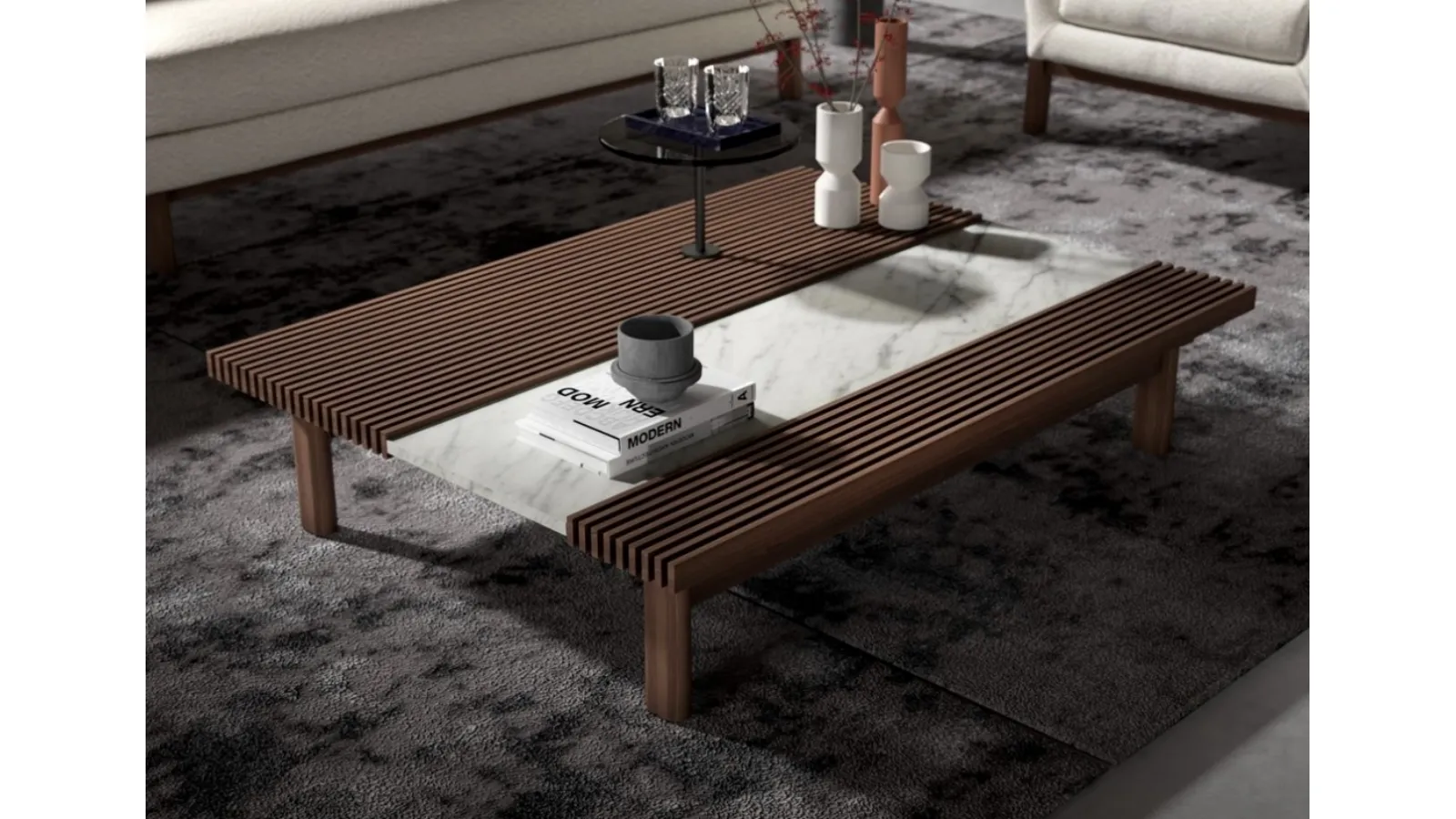 Feel side table in wood and marble by Vibieffe