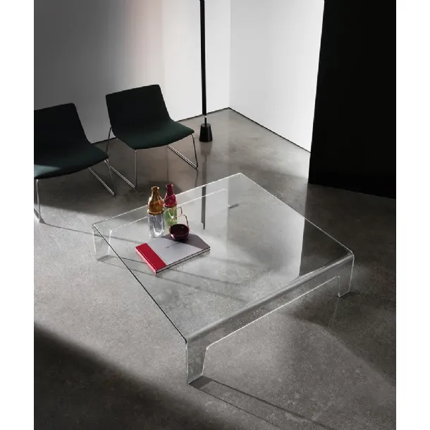 Square Frog side table in transparent curved glass by Sovet