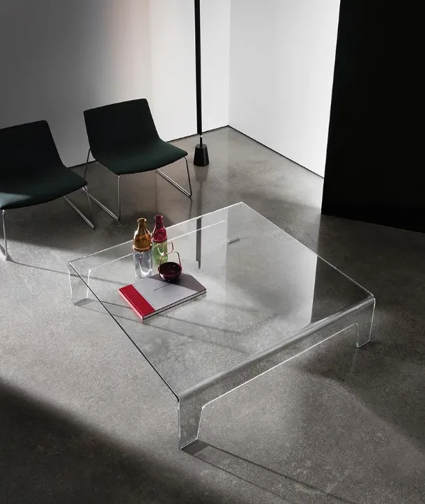 Square Frog side table in transparent curved glass by Sovet