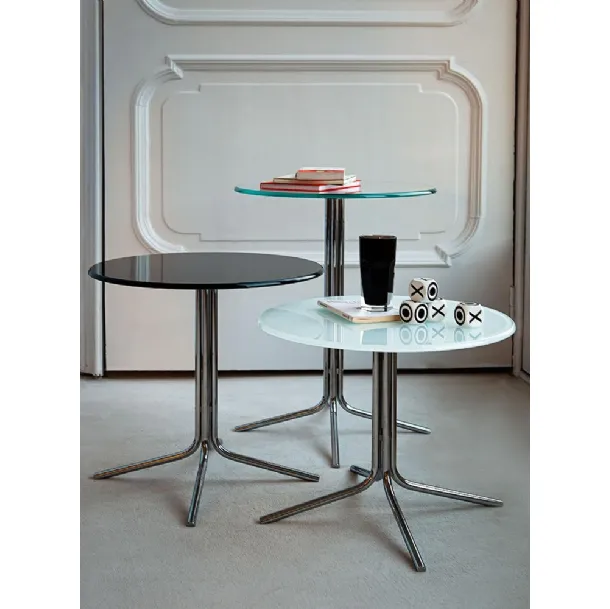 Genius side tables with round glass top and metal base by Sovet