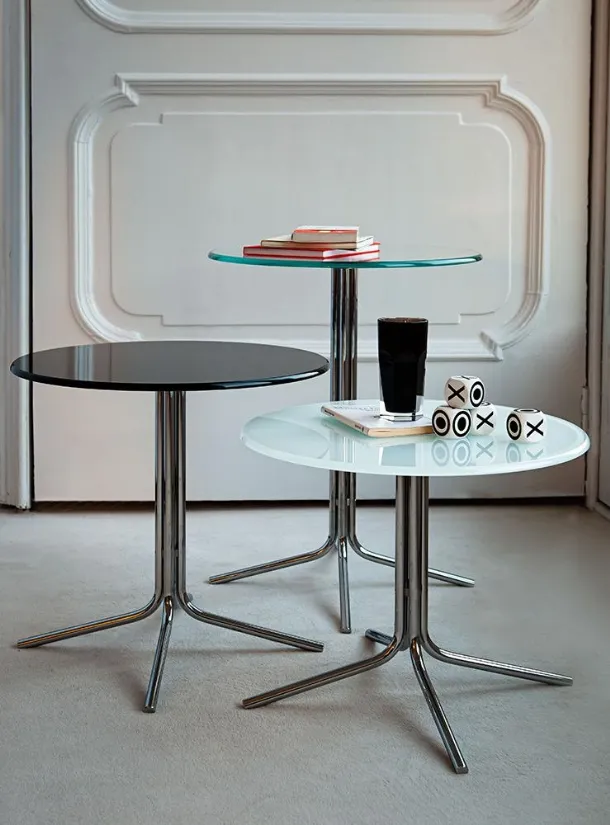 Genius side tables with round glass top and metal base by Sovet