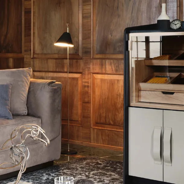 Gentleman cigar storage cabinet in leather-covered wood by Flou