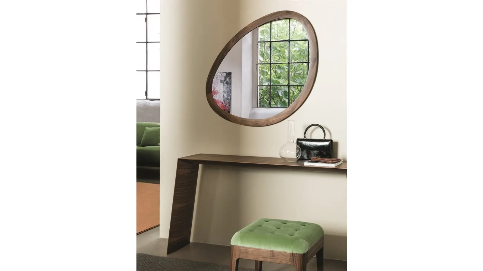 Wall mirror with solid walnut frame Giolino and Giolo by Porada