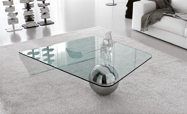 Glass coffee table with steel sphere Globe by Cattelan Italia