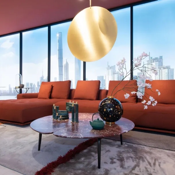 Graphium round coffee table in Rosso Lepanto marble by Zanotta