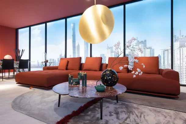 Graphium round coffee table in Rosso Lepanto marble by Zanotta