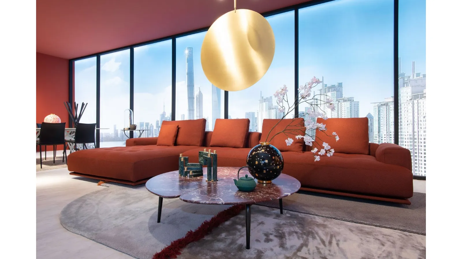 Graphium round coffee table in Rosso Lepanto marble by Zanotta