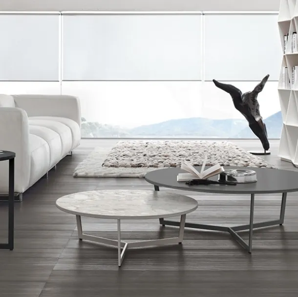 Chrome steel side table with marble or lacquered MDF top Harpa by Alivar