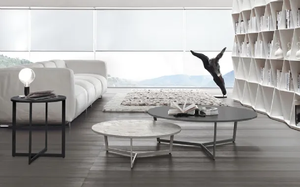 Chrome steel side table with marble or lacquered MDF top Harpa by Alivar