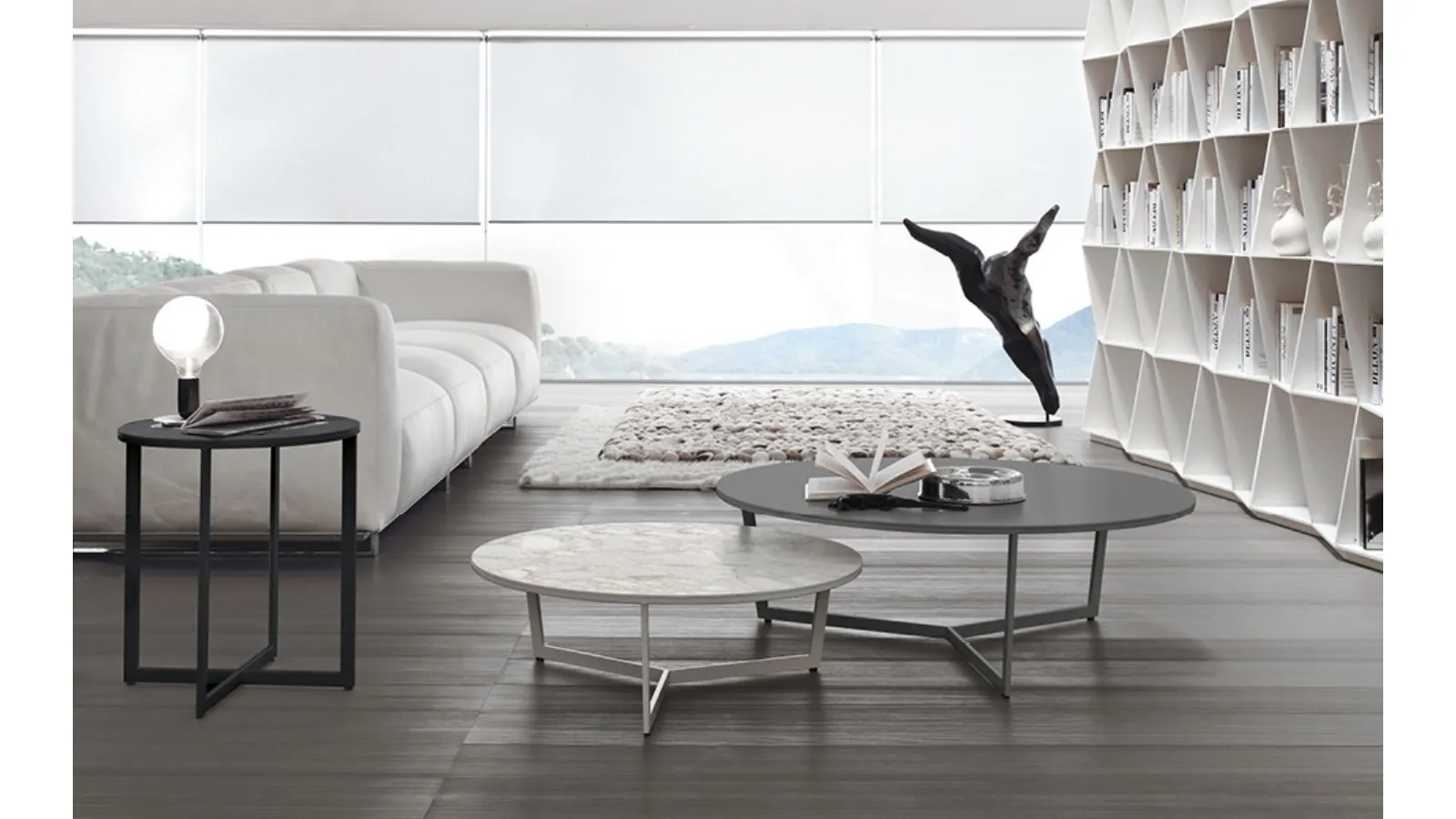 Chrome steel side table with marble or lacquered MDF top Harpa by Alivar