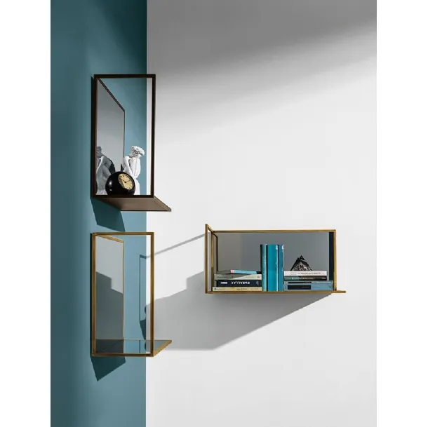 Helia shelves in smoked mirror glass with metal profile by Sovet
