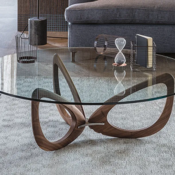 Glass coffee table with Helix wooden base by Cattelan Italia
