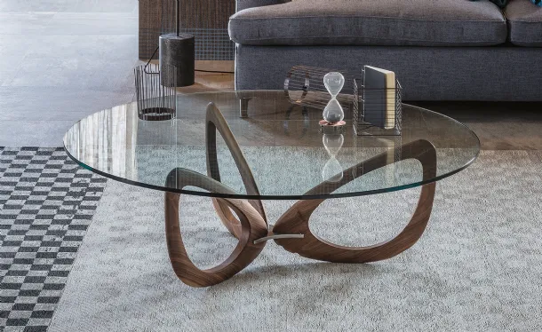 Glass coffee table with Helix wooden base by Cattelan Italia