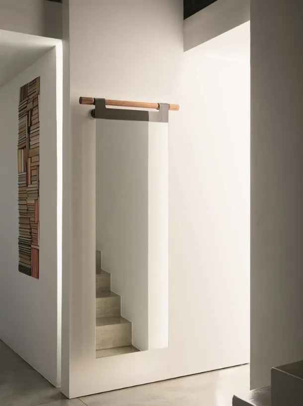 Wall-mounted mirror with solid Canaletto walnut support by Porada