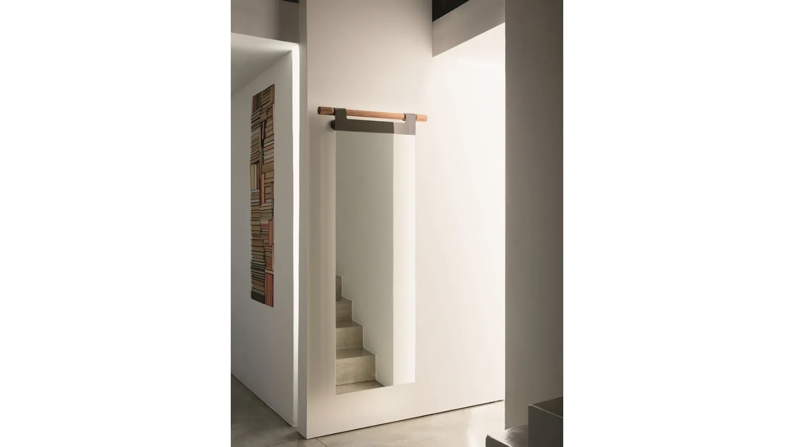 Wall-mounted mirror with solid Canaletto walnut support by Porada