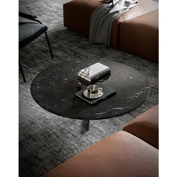 Jerry round coffee table with marble top and metal base by Giellesse