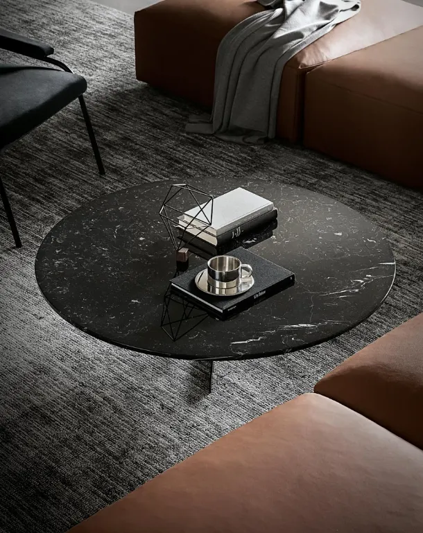 Jerry round coffee table with marble top and metal base by Giellesse