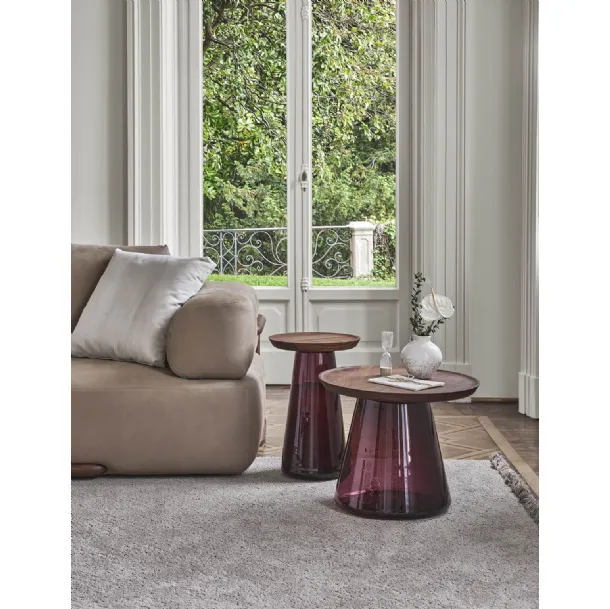 Jig Coffee Table with Walnut Top and Glass Base by Porada