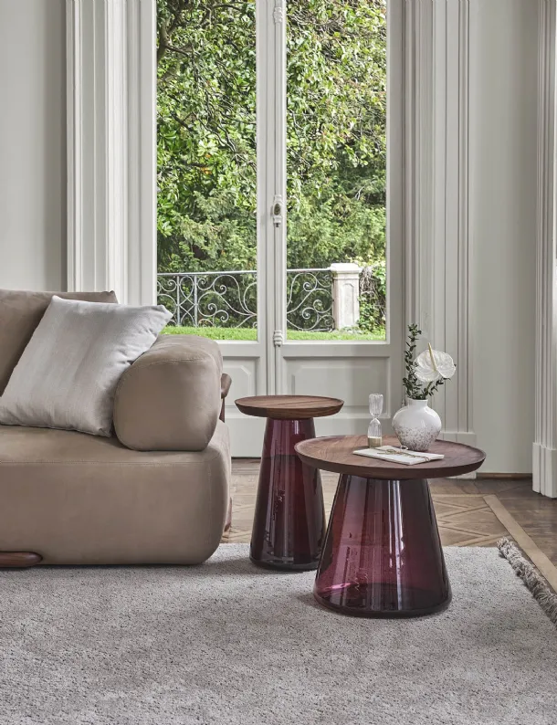 Jig Coffee Table with Walnut Top and Glass Base by Porada