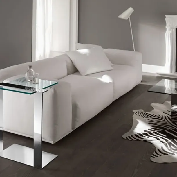 Joliet glass and steel sofa table by Tonelli