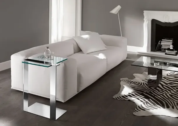 Joliet glass and steel sofa table by Tonelli