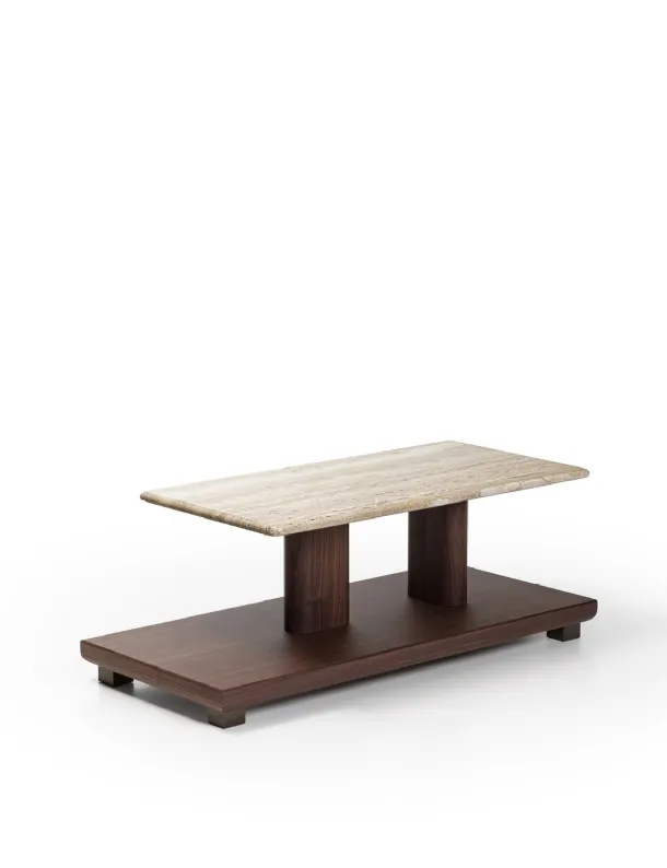Kirk marble and walnut coffee table by Porada