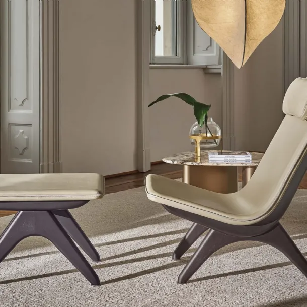Koko Pouf in leather and wood by Porada