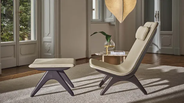 Koko Pouf in leather and wood by Porada