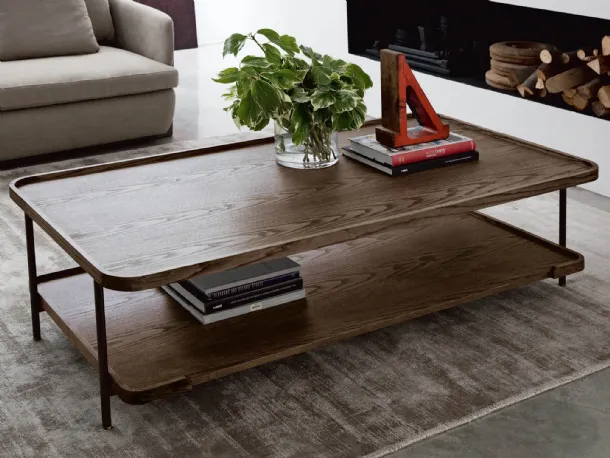 Rectangular coffee table in ash wood and metal legs Koster 150x80 by Porada