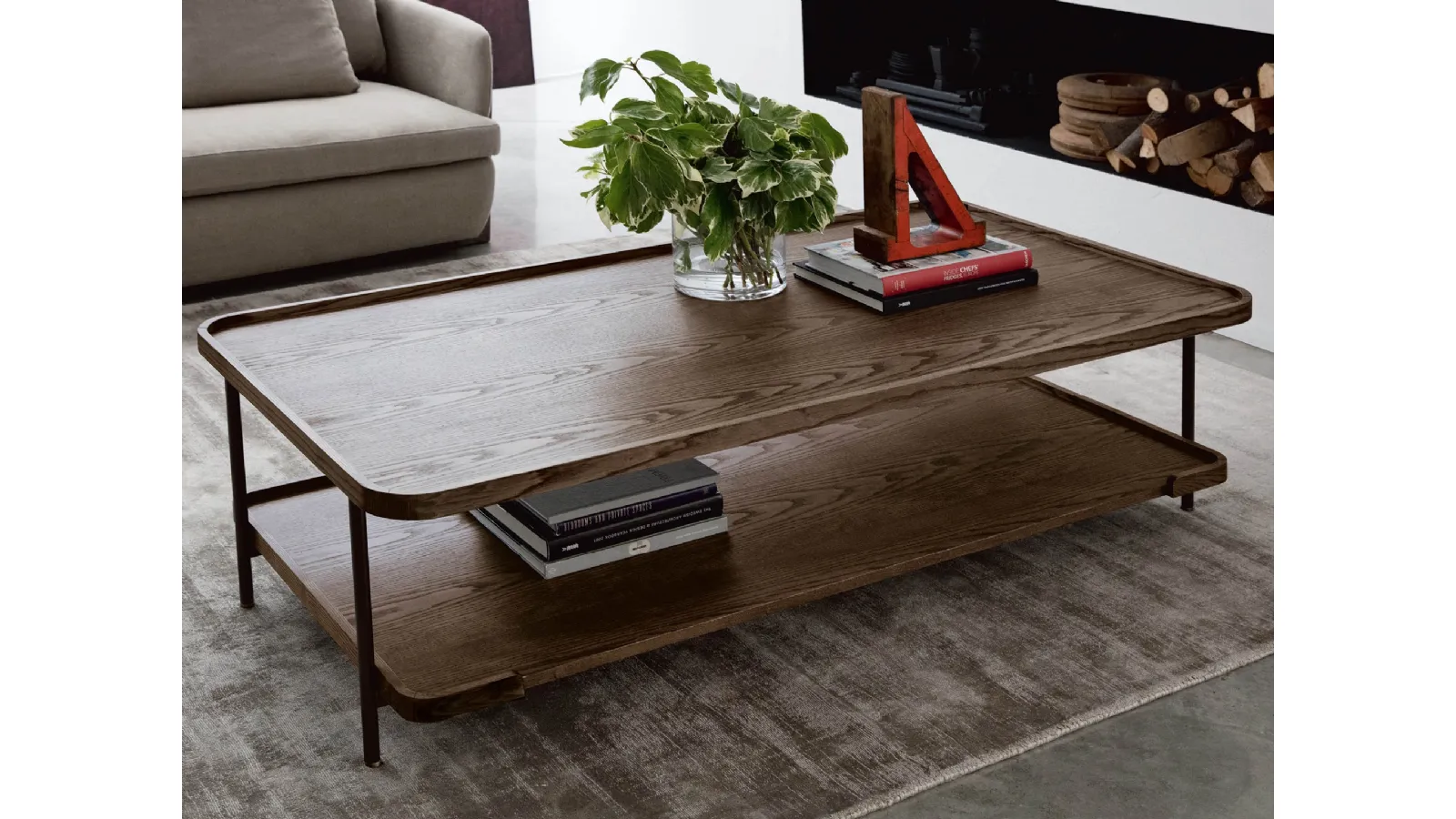 Rectangular coffee table in ash wood and metal legs Koster 150x80 by Porada