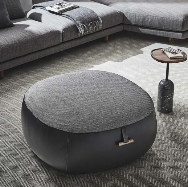Lagom leather and fabric pouf by Porada